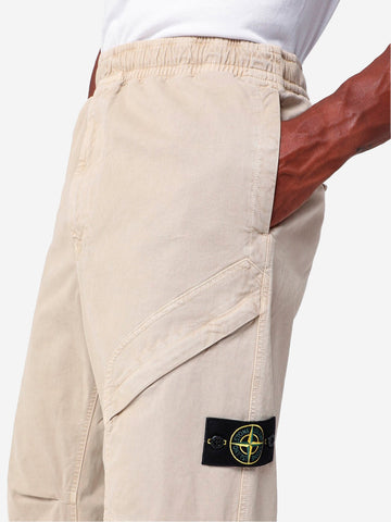 STONE ISLAND Pantaloni beige loose con elastico e badge Beige
