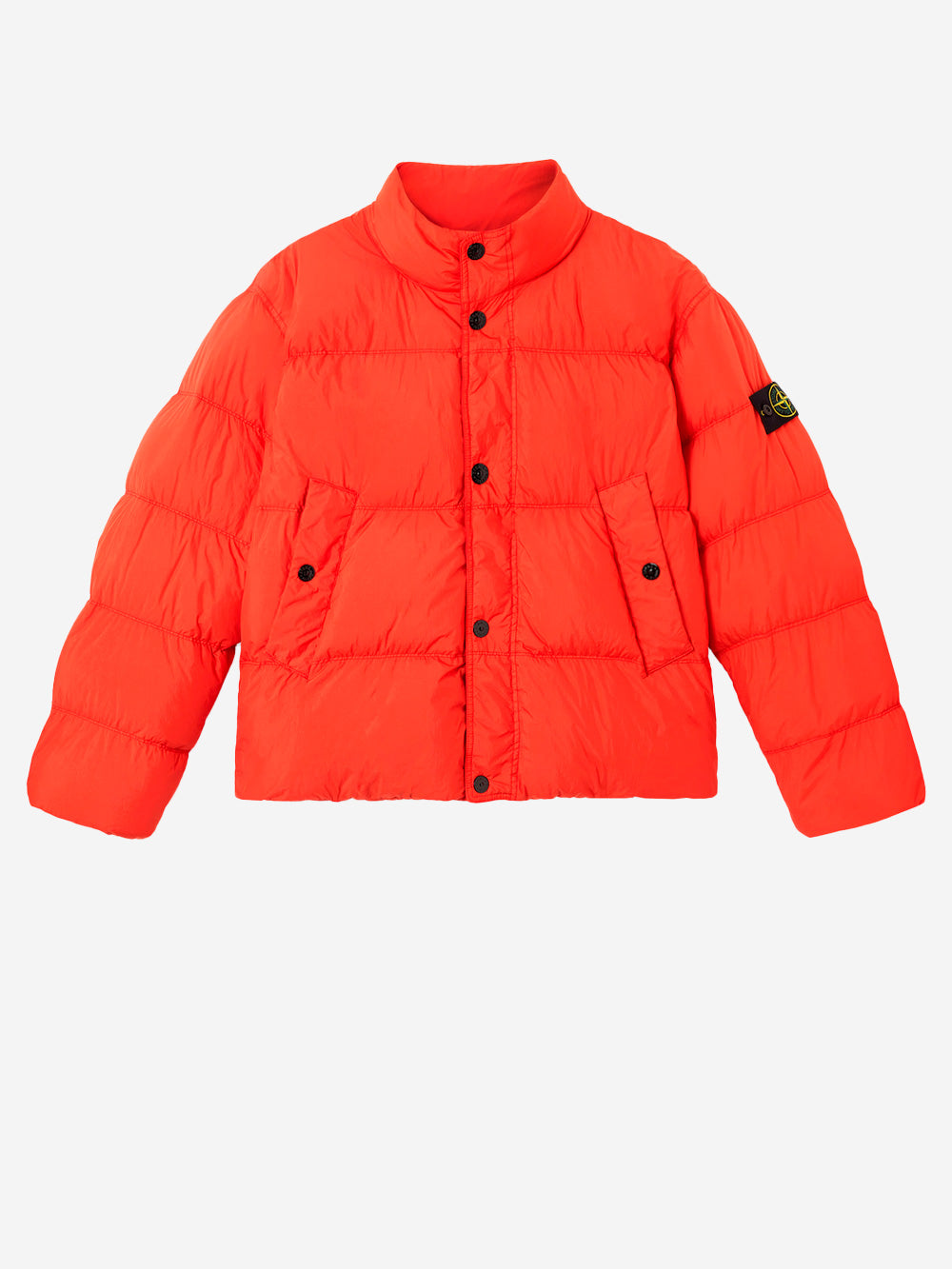 STONE ISLAND Giubbotto scarlatto in nylon in piuma d'oca con badge arancione Urbanstaroma