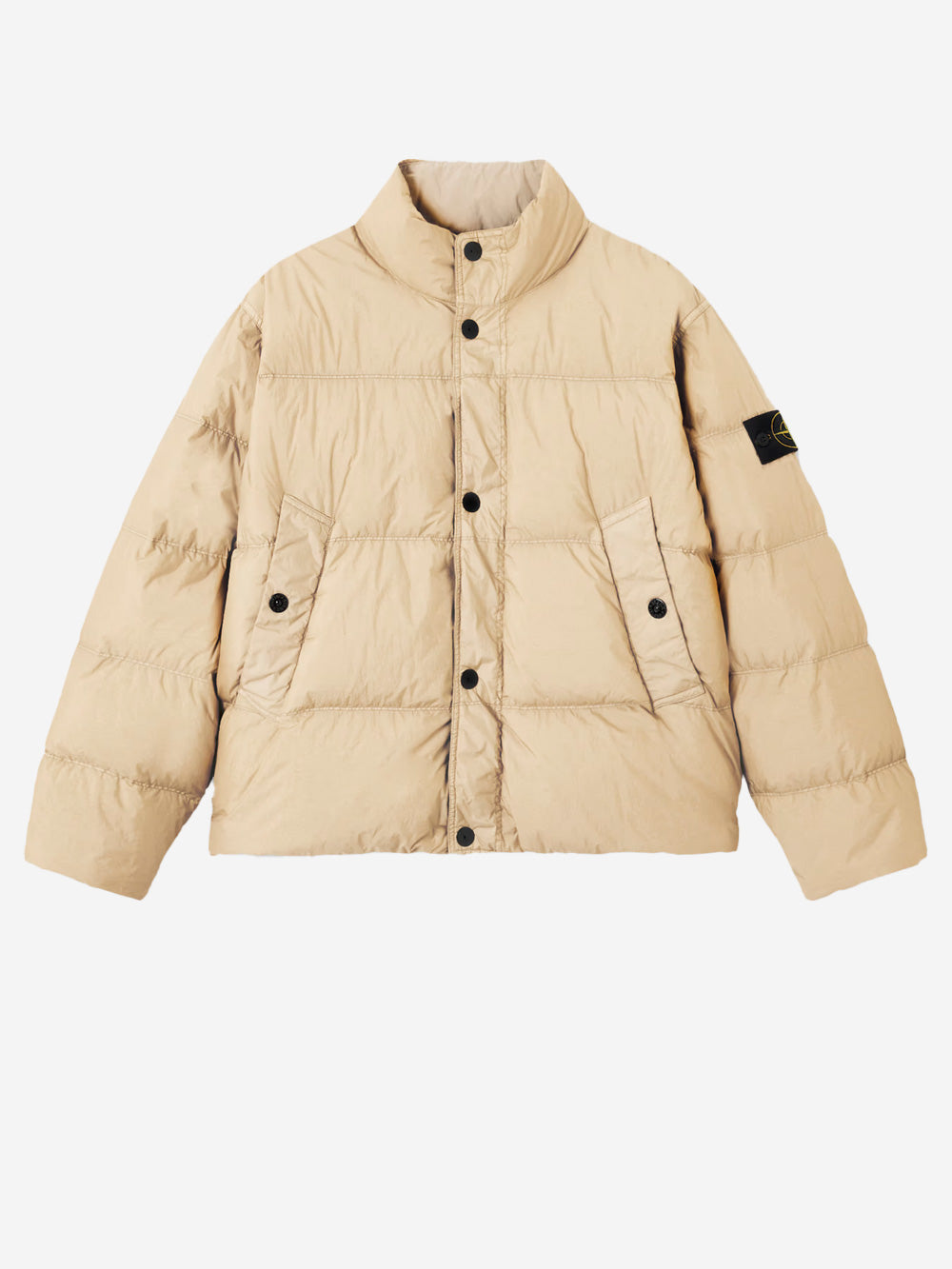 STONE ISLAND Giubbotto beige in nylon in piuma d'oca con badge Beige Urbanstaroma
