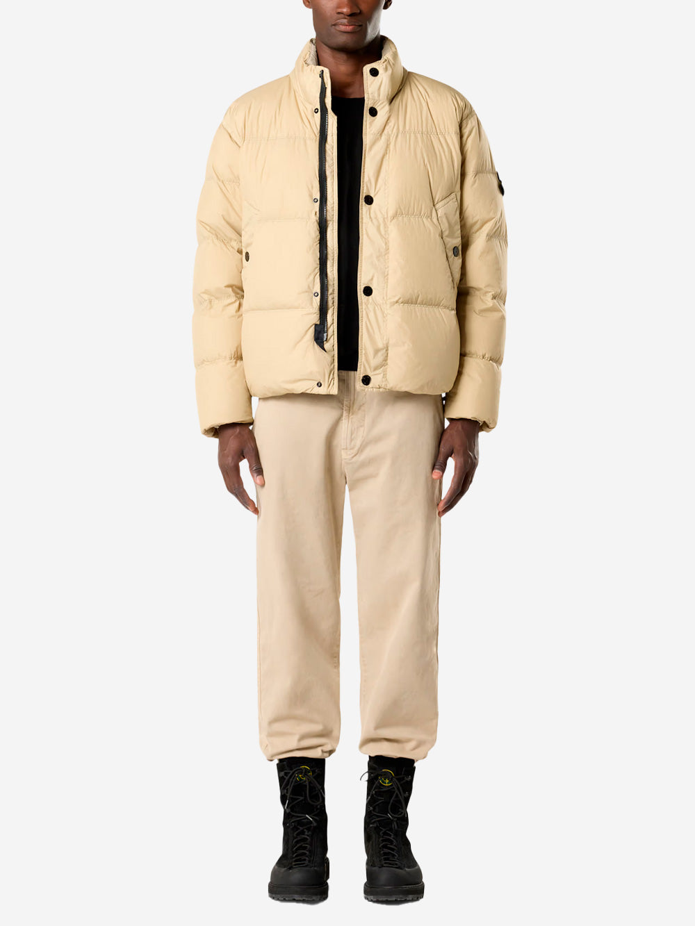 STONE ISLAND Giubbotto beige in nylon in piuma d'oca con badge Beige Urbanstaroma