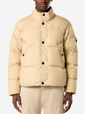 STONE ISLAND Giubbotto beige in nylon in piuma d'oca con badge Beige
