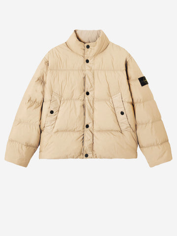 STONE ISLAND Giubbotto beige in nylon in piuma d'oca con badge Beige