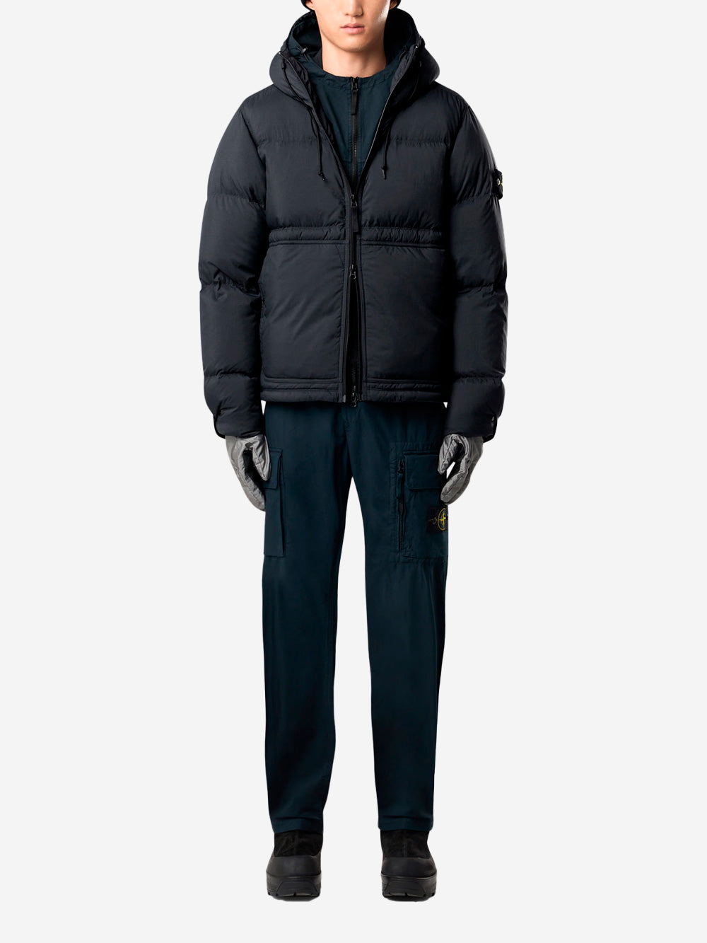 STONE ISLAND Parka matt ripstop imbottito in piuma con badge Compass Nero Urbanstaroma