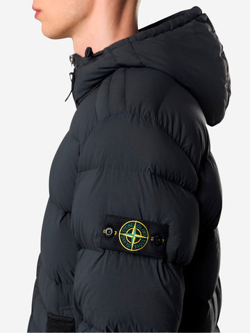 STONE ISLAND Piumino 'Tunnel' nero senza cuciture con cappuccio e antigoccia Nero