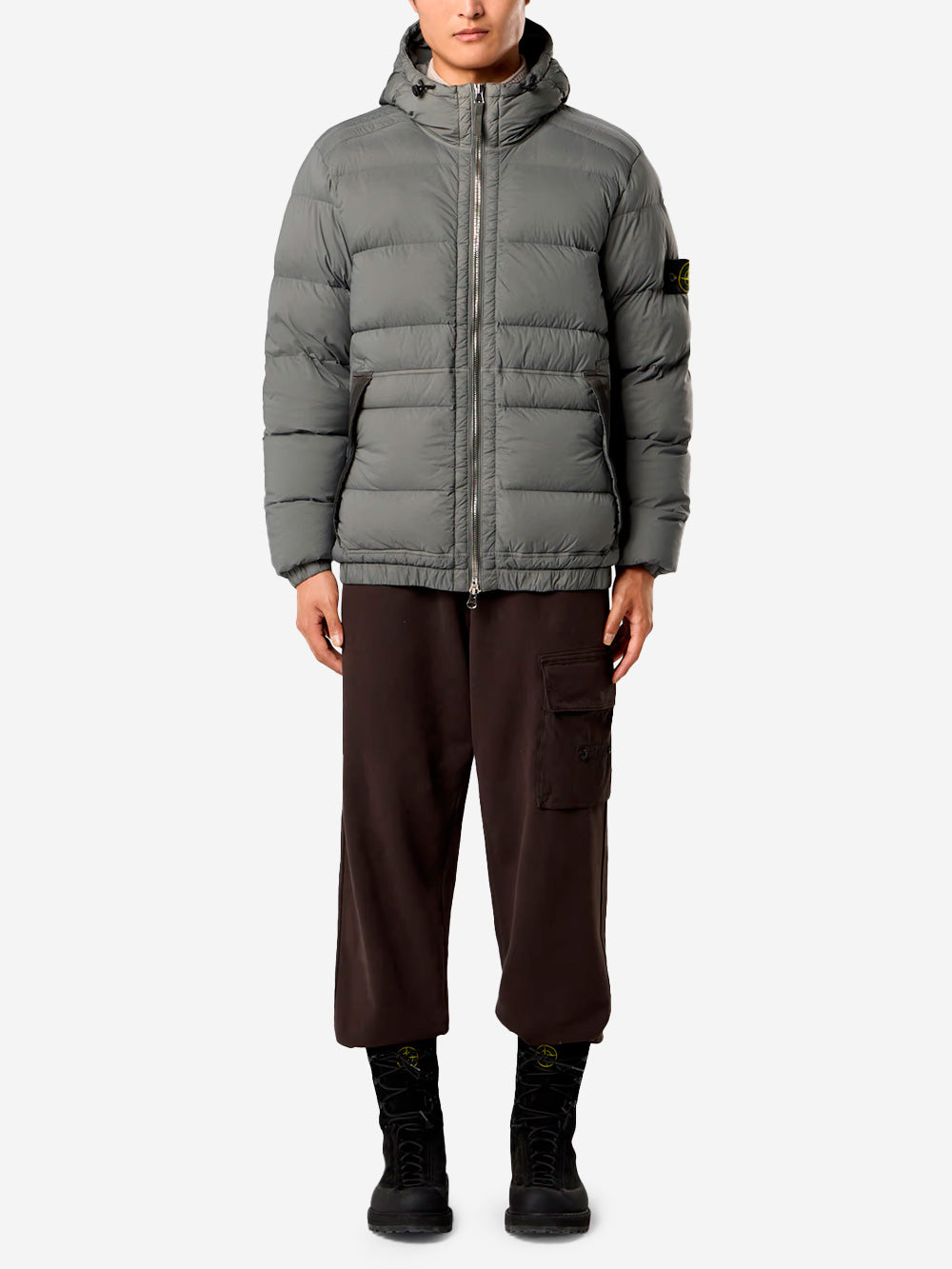 STONE ISLAND Piumino 'Tunnel' grigio senza cuciture con cappuccio e antigoccia Cemento Urbanstaroma