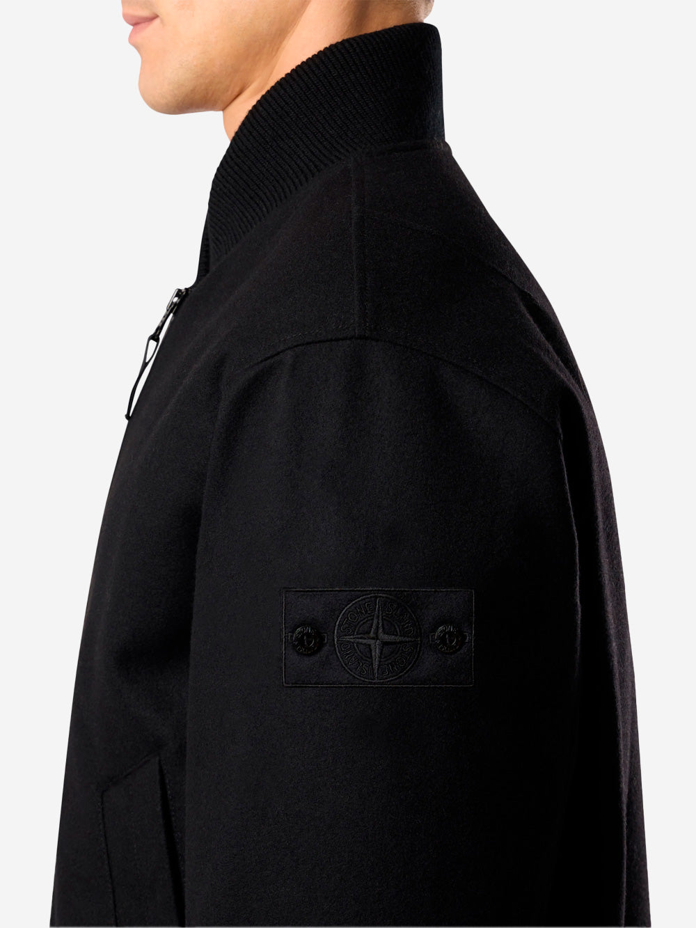 STONE ISLAND Bomber misto lana 'Ghost' con imbottitura PrimaLoft Nero Urbanstaroma