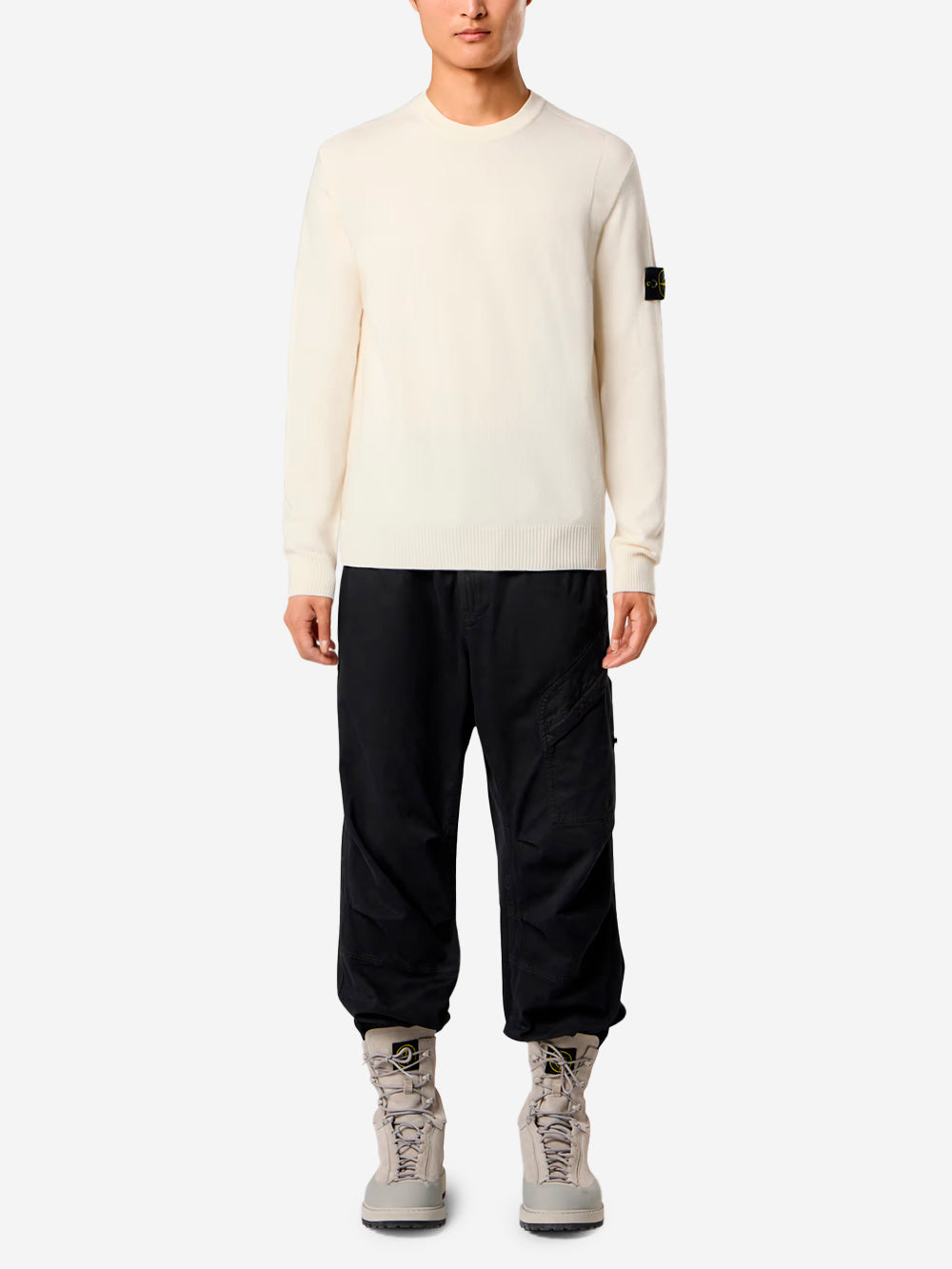 STONE ISLAND Maglione avorio a punto rovescio con badge Panna Urbanstaroma