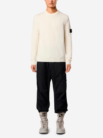STONE ISLAND Maglione avorio a punto rovescio con badge Panna