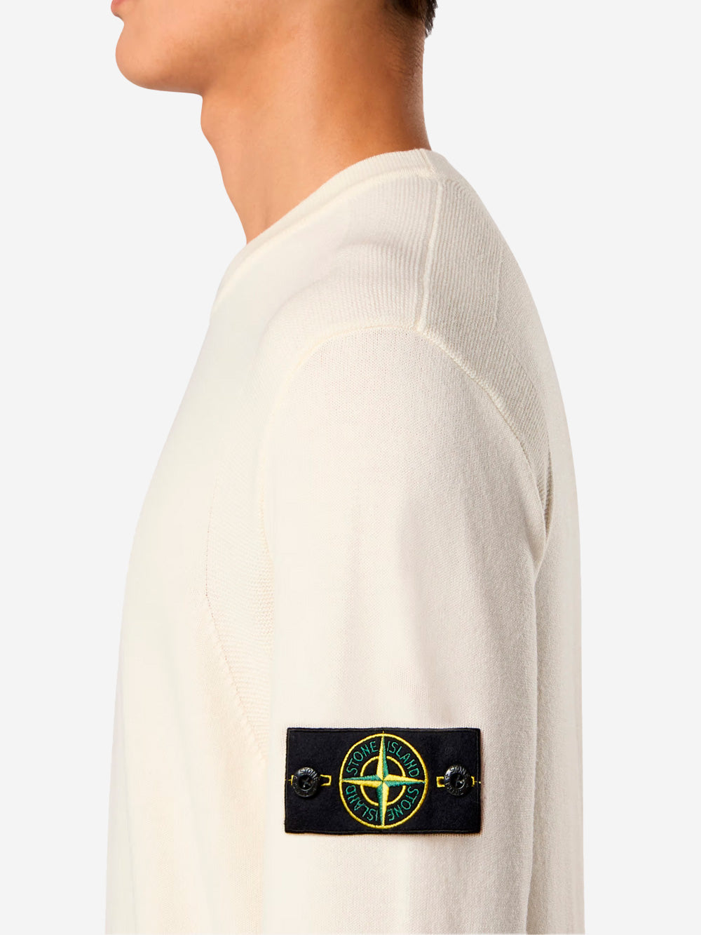 STONE ISLAND Maglione avorio a punto rovescio con badge Panna Urbanstaroma