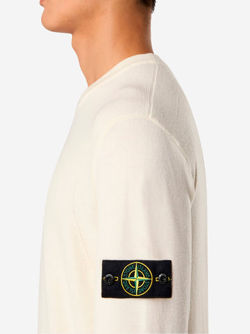 STONE ISLAND Maglione avorio a punto rovescio con badge Panna