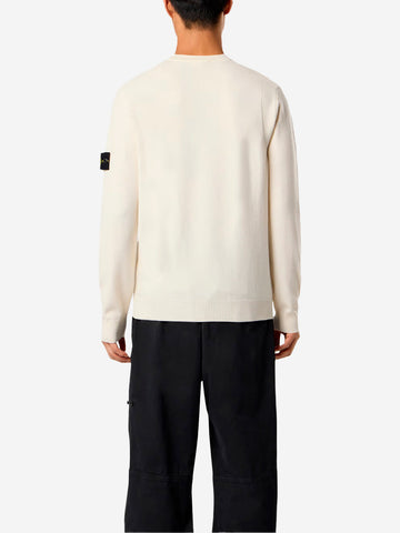 STONE ISLAND Maglione avorio a punto rovescio con badge Panna