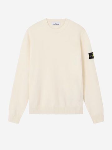 STONE ISLAND Maglione avorio a punto rovescio con badge Panna