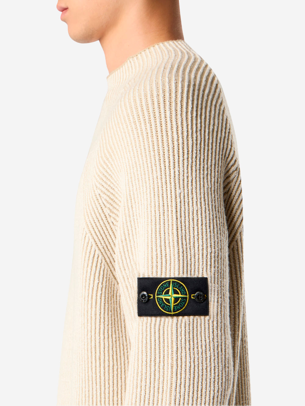 STONE ISLAND Maglione collo a lupetto avorio con costine vanisé e badge Panna Urbanstaroma