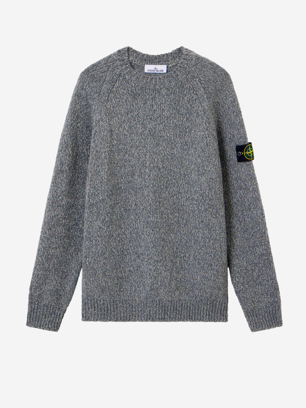 STONE ISLAND Maglione girocollo grigio melange in misto lana mouliné e badge Compass Grigio scuro Urbanstaroma