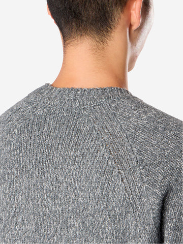 STONE ISLAND Maglione girocollo grigio melange in misto lana mouliné e badge Compass Grigio scuro