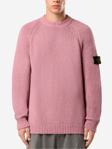 STONE ISLAND Maglione girocollo melange rosa in misto lana mouliné e badge Compass Rosa