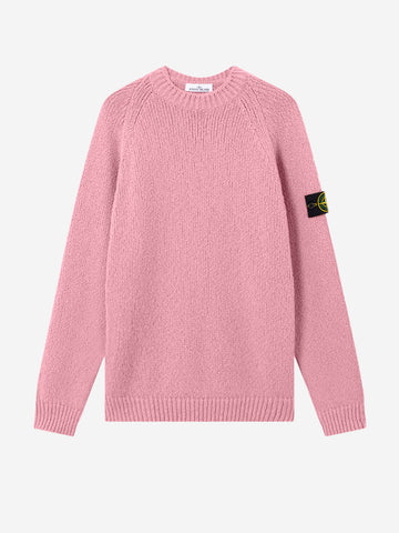 STONE ISLAND Maglione girocollo melange rosa in misto lana mouliné e badge Compass Rosa