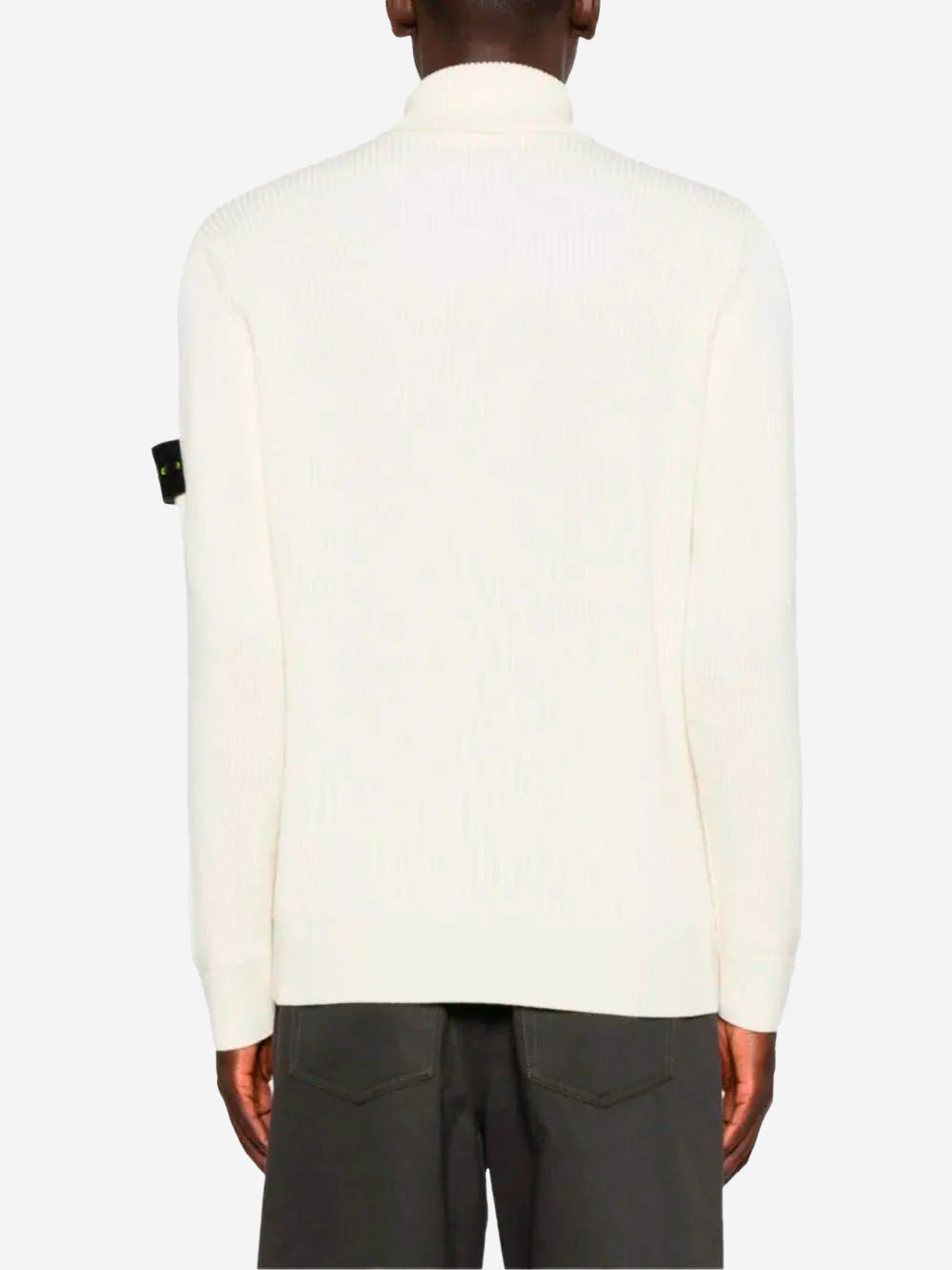 STONE ISLAND Maglione dolcevita a coste con badge Compass Panna Urbanstaroma