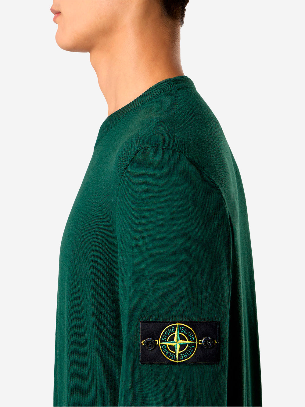STONE ISLAND Maglione girocollo con impunture a rilievo Verde Urbanstaroma