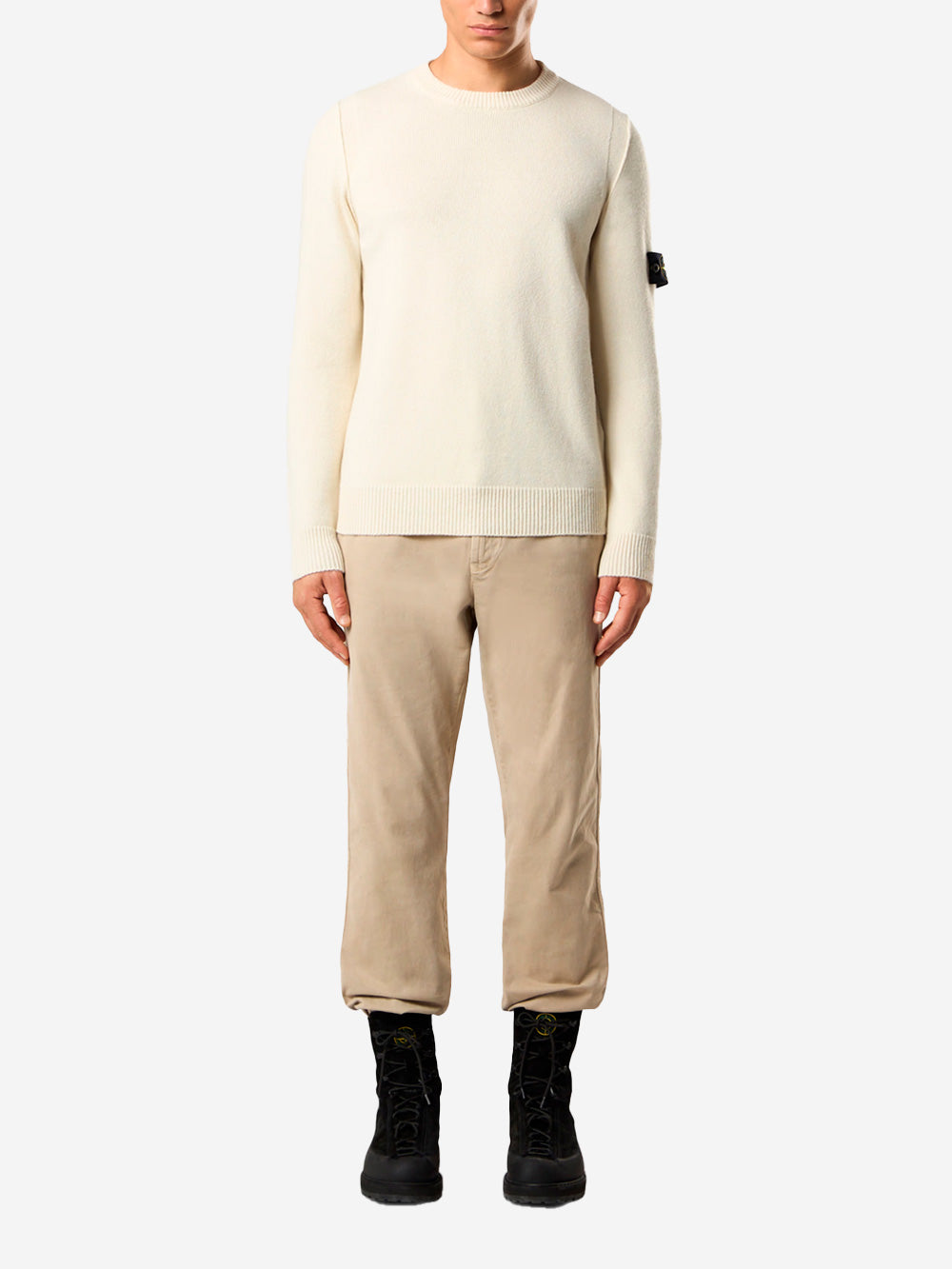 STONE ISLAND Maglione girocollo con dettagli a punto rovescio avorio Urbanstaroma