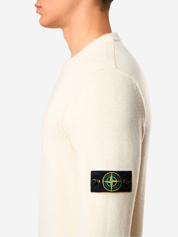 STONE ISLAND Maglione girocollo con dettagli a punto rovescio avorio