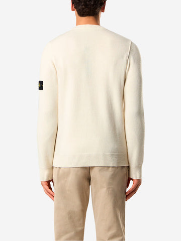 STONE ISLAND Maglione girocollo con dettagli a punto rovescio avorio