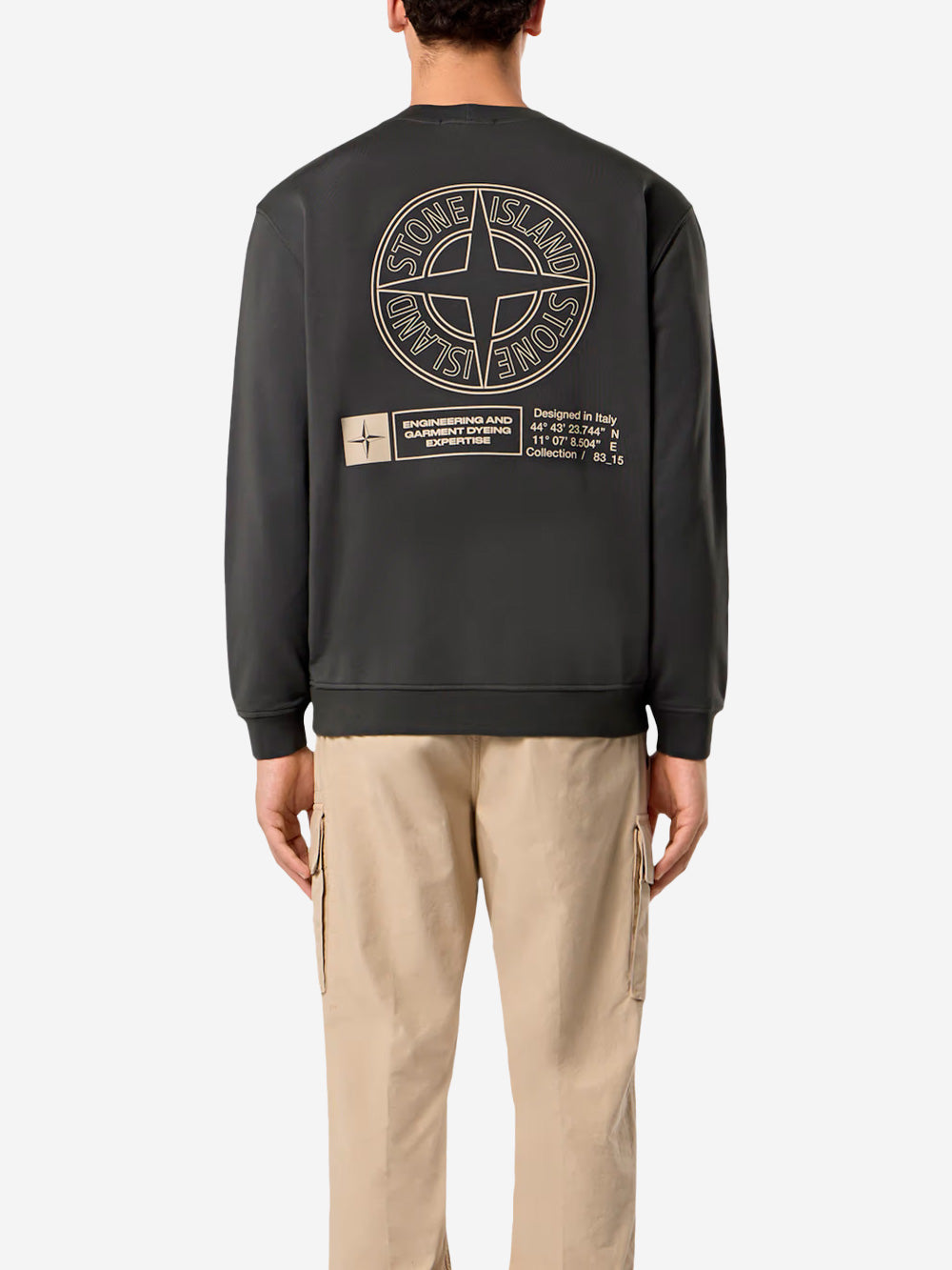 STONE ISLAND Felpa grigia girocollo oversize con stampa 'Industrial Four' Grigio scuro Urbanstaroma