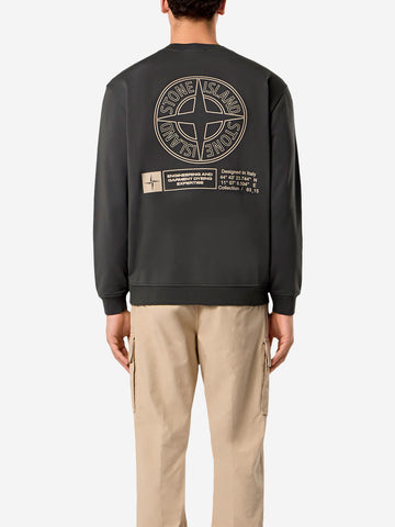 STONE ISLAND Felpa grigia girocollo oversize con stampa 'Industrial Four' Grigio scuro