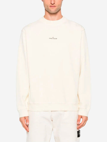 STONE ISLAND Felpa panna girocollo oversize con stampa 'Industrial Four' Panna