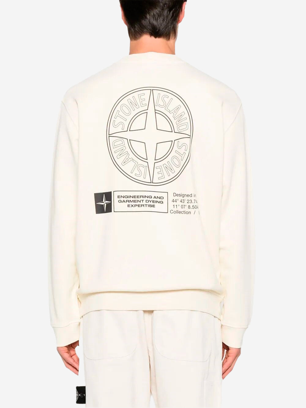 STONE ISLAND Felpa panna girocollo oversize con stampa 'Industrial Four' Panna Urbanstaroma
