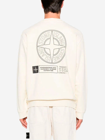 STONE ISLAND Felpa panna girocollo oversize con stampa 'Industrial Four' Panna