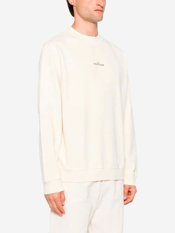 STONE ISLAND Felpa panna girocollo oversize con stampa 'Industrial Four' Panna