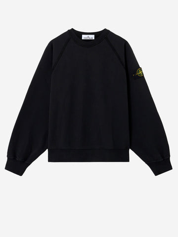 STONE ISLAND Felpa girocollo oversize nera con maniche raglan Nero