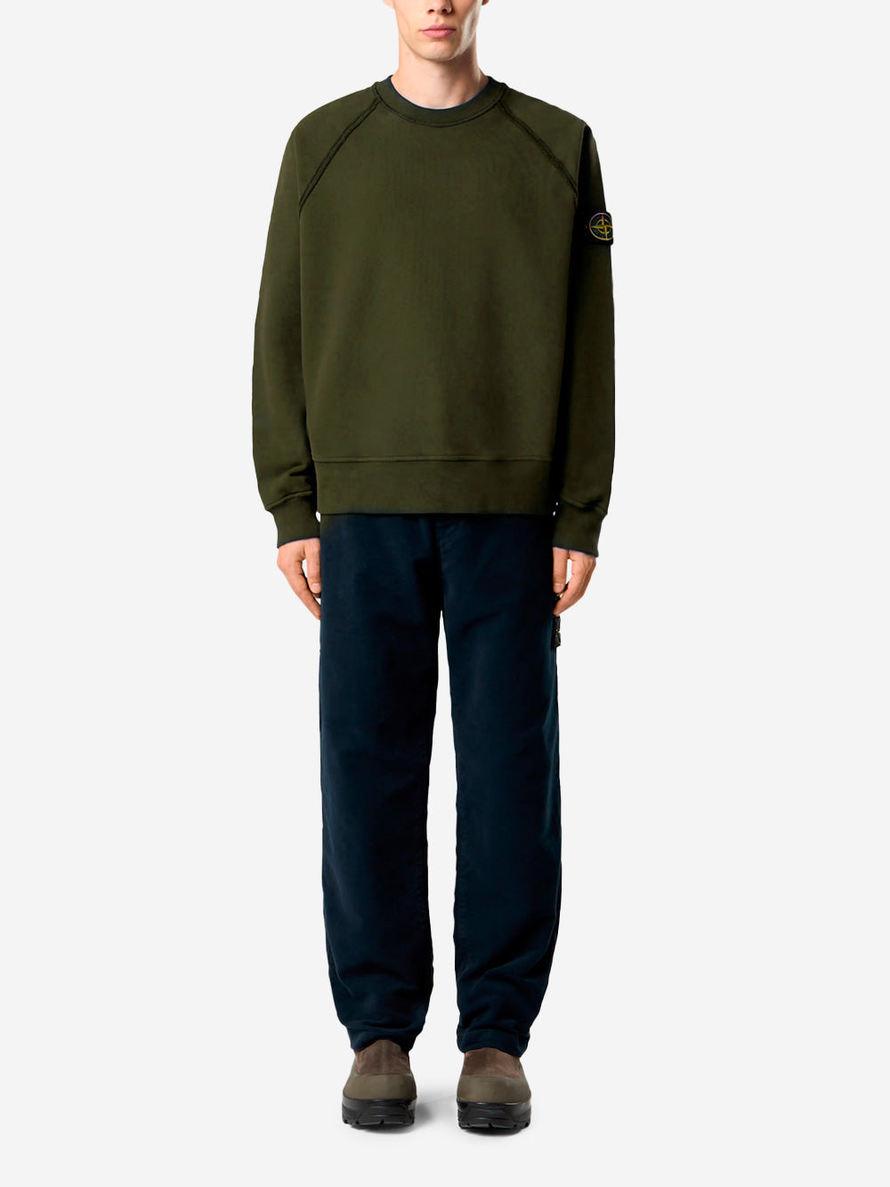 STONE ISLAND Felpa girocollo oversize verde con maniche raglan Verde Urbanstaroma