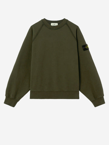 STONE ISLAND Felpa girocollo oversize verde con maniche raglan Verde