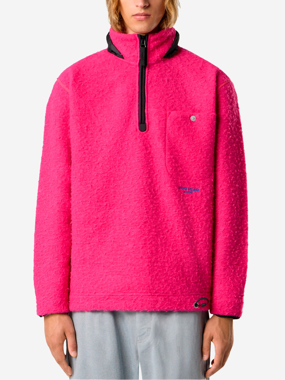 STONE ISLAND Felpa oversize in lana con zip corta e cappuccio a scomparsa 'Marina' Fucsia Urbanstaroma