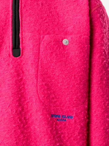 STONE ISLAND Felpa oversize in lana con zip corta e cappuccio a scomparsa 'Marina' Fucsia