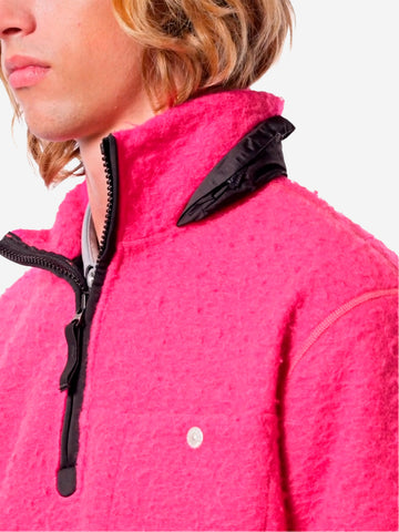 STONE ISLAND Felpa oversize in lana con zip corta e cappuccio a scomparsa 'Marina' Fucsia