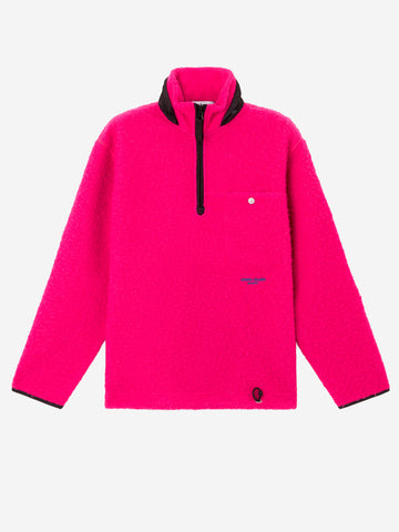 STONE ISLAND Felpa oversize in lana con zip corta e cappuccio a scomparsa 'Marina' Fucsia