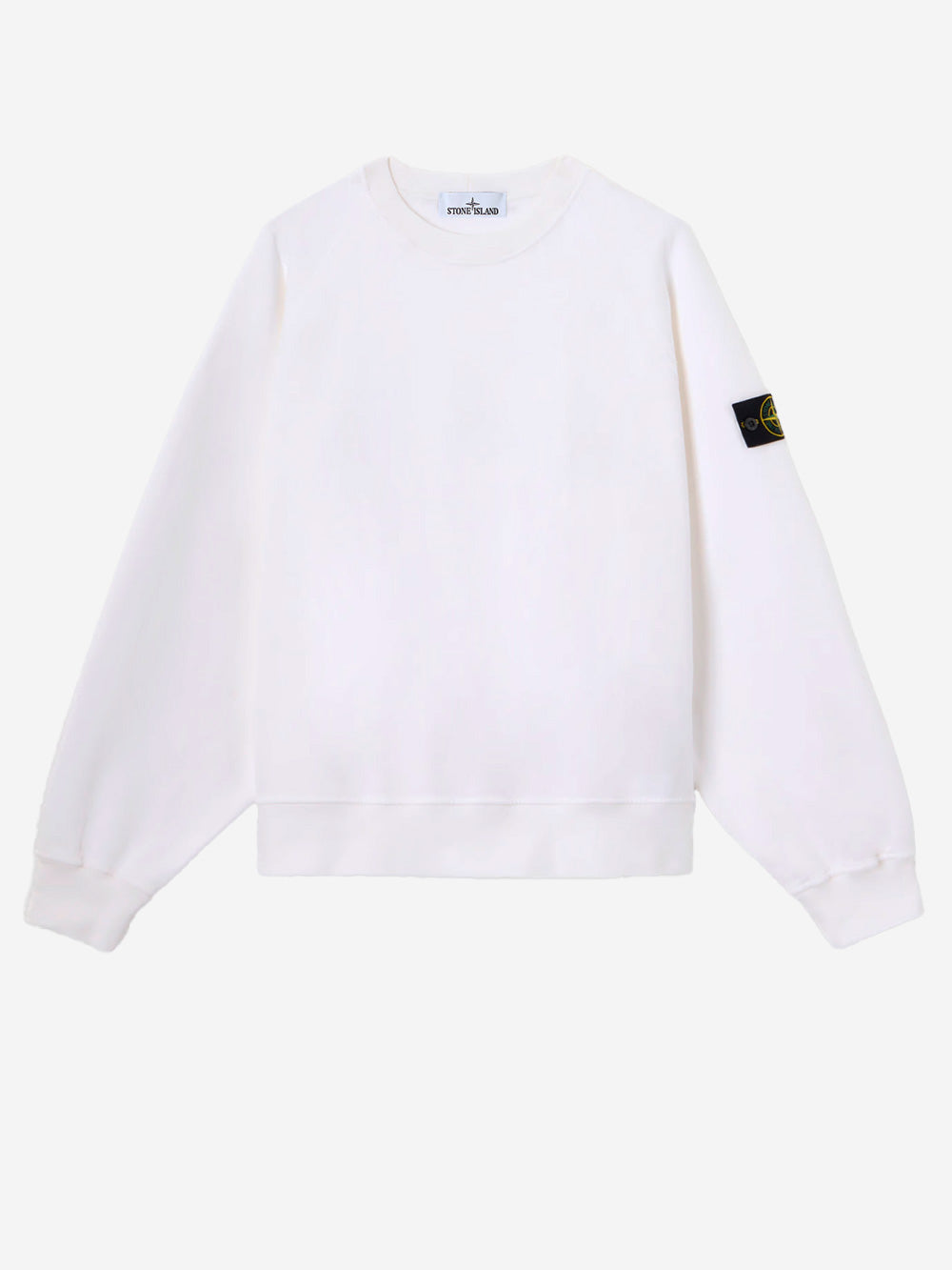 STONE ISLAND Felpa girocollo bianca a costine con badge Bianco Urbanstaroma