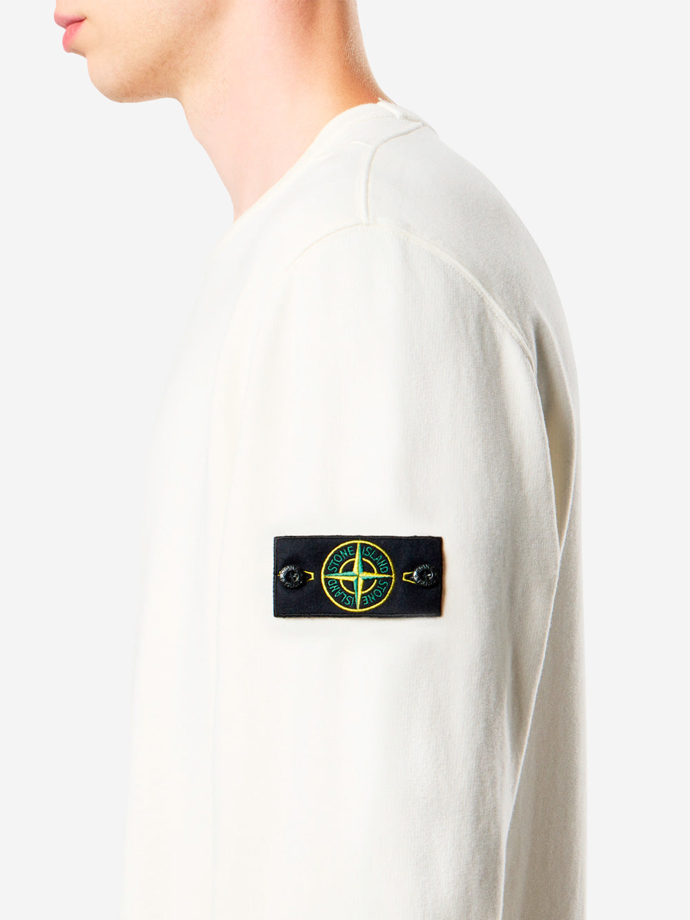 STONE ISLAND Felpa girocollo bianca a costine con badge Bianco Urbanstaroma