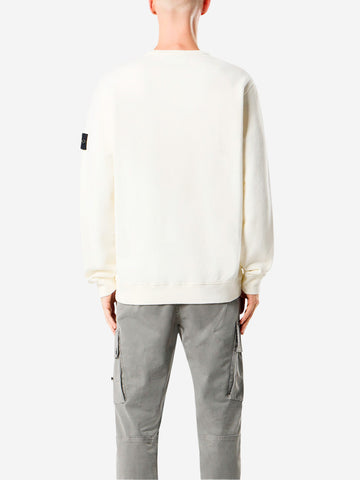 STONE ISLAND Felpa girocollo bianca a costine con badge Bianco