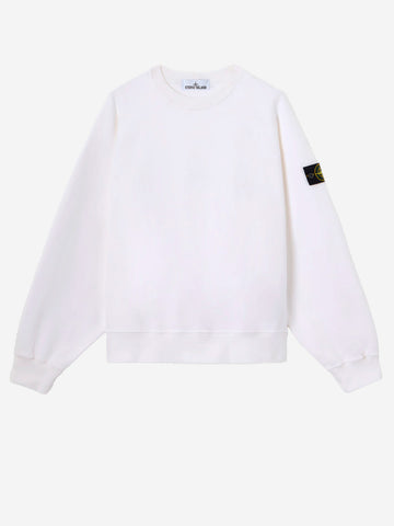 STONE ISLAND Felpa girocollo bianca a costine con badge Bianco