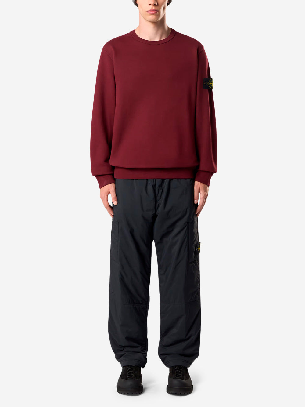 STONE ISLAND Felpa girocollo bordeaux a costine con badge Bordeaux Urbanstaroma