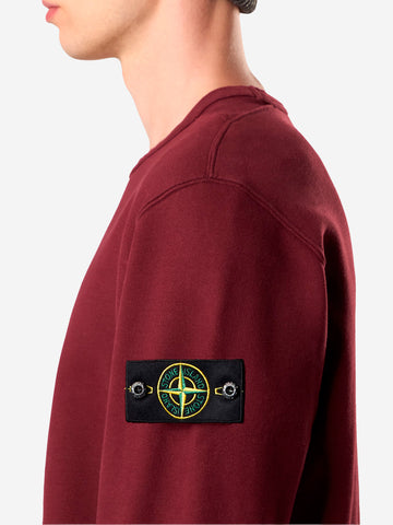 STONE ISLAND Felpa girocollo bordeaux a costine con badge Bordeaux