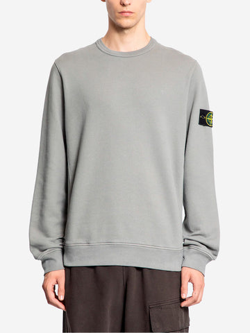 STONE ISLAND Felpa girocollo grigio a costine con badge Grigio