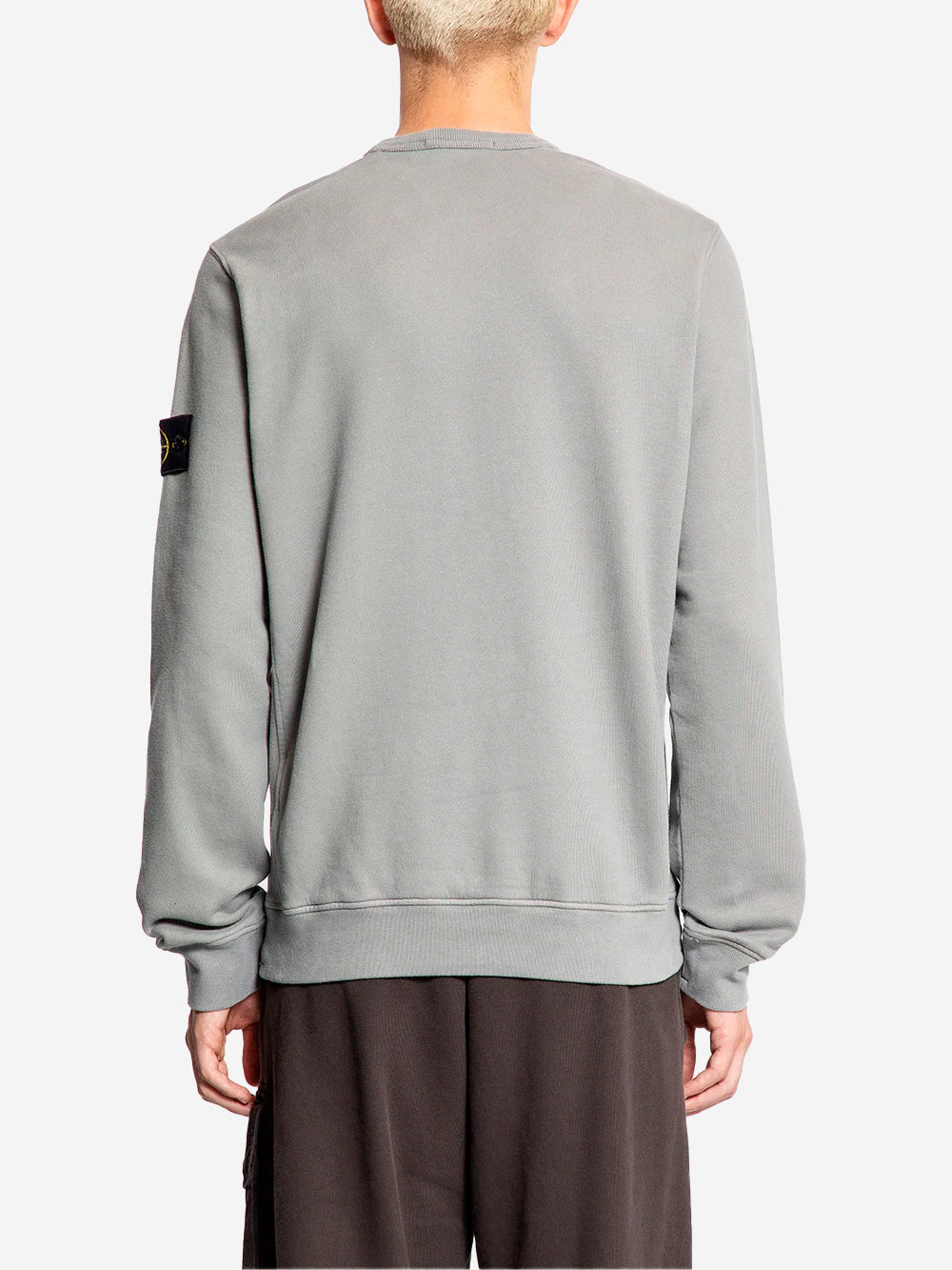 STONE ISLAND Felpa girocollo grigio a costine con badge Grigio Urbanstaroma