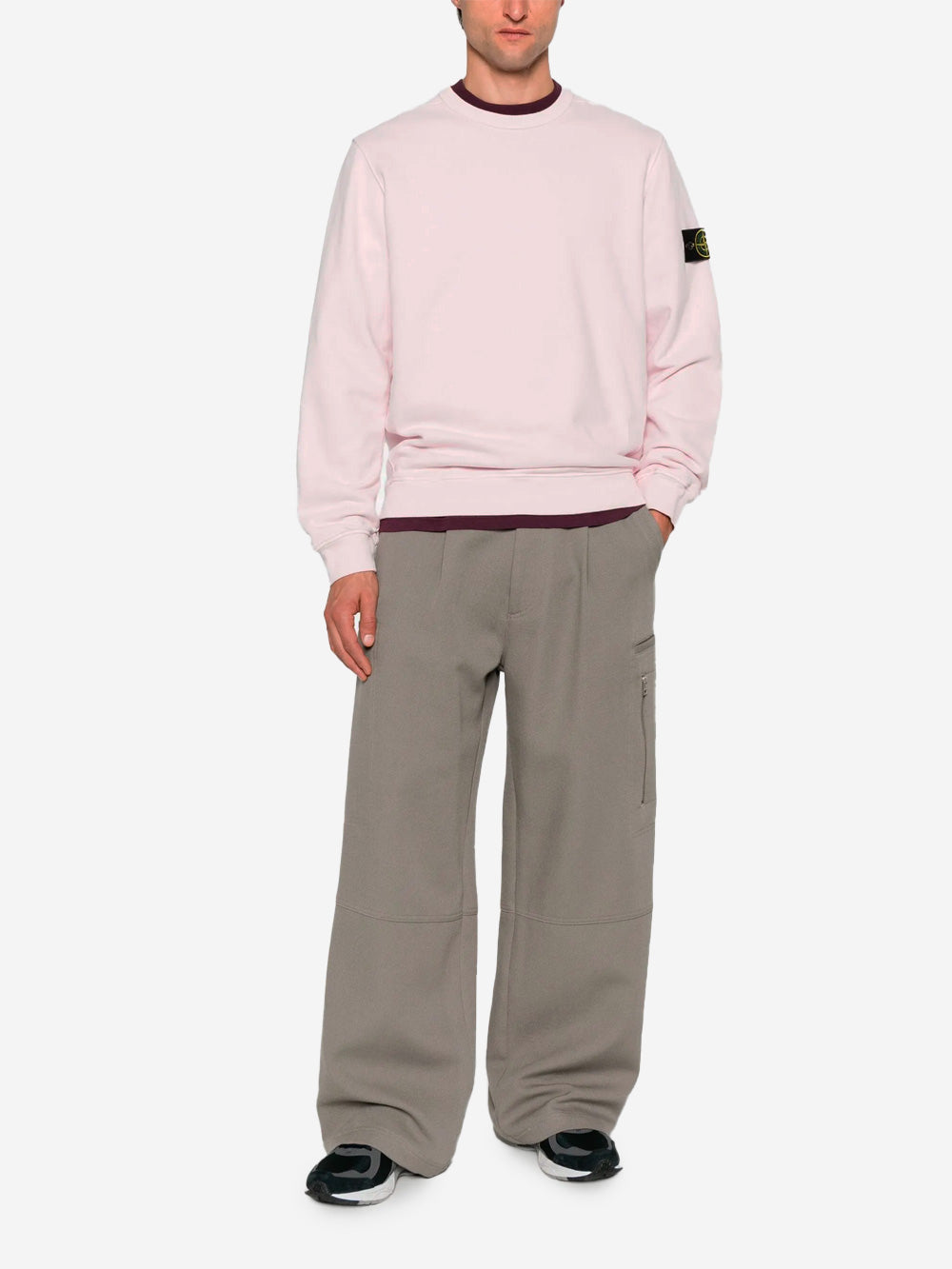STONE ISLAND Felpa girocollo rosa a costine con badge Rosa Urbanstaroma