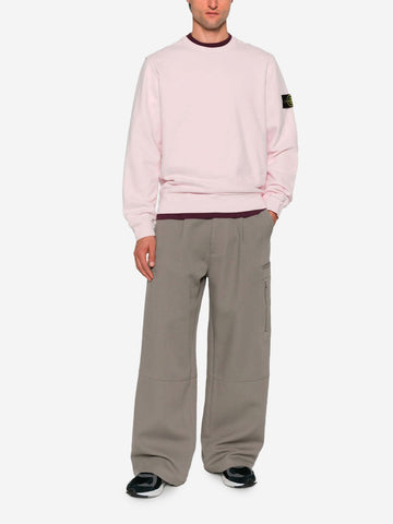 STONE ISLAND Felpa girocollo rosa a costine con badge Rosa