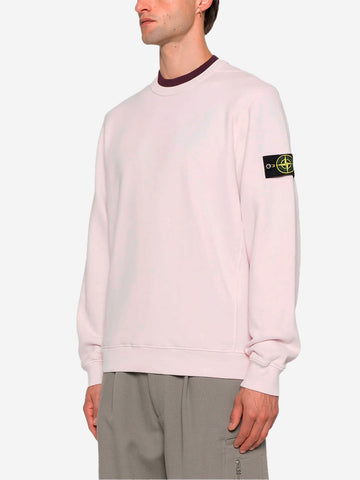 STONE ISLAND Felpa girocollo rosa a costine con badge Rosa